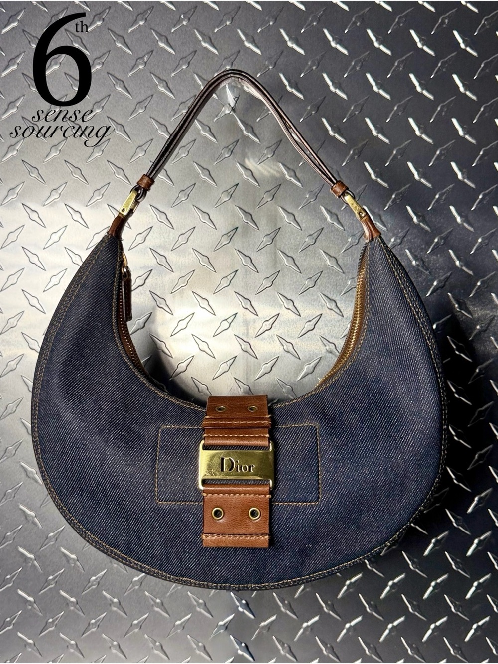 Dior Vintage 2003 Street Chic Half Moon Denim Hobo Bag in Blue